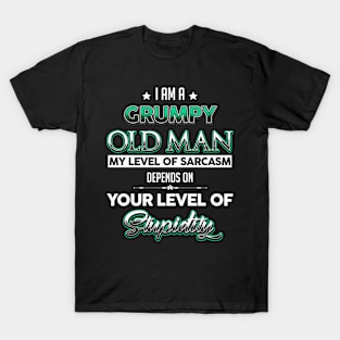 I am a Grumpy Old Man, My Level Of Sarcasm Depends On Your Level Of Stupidity T-Shirt